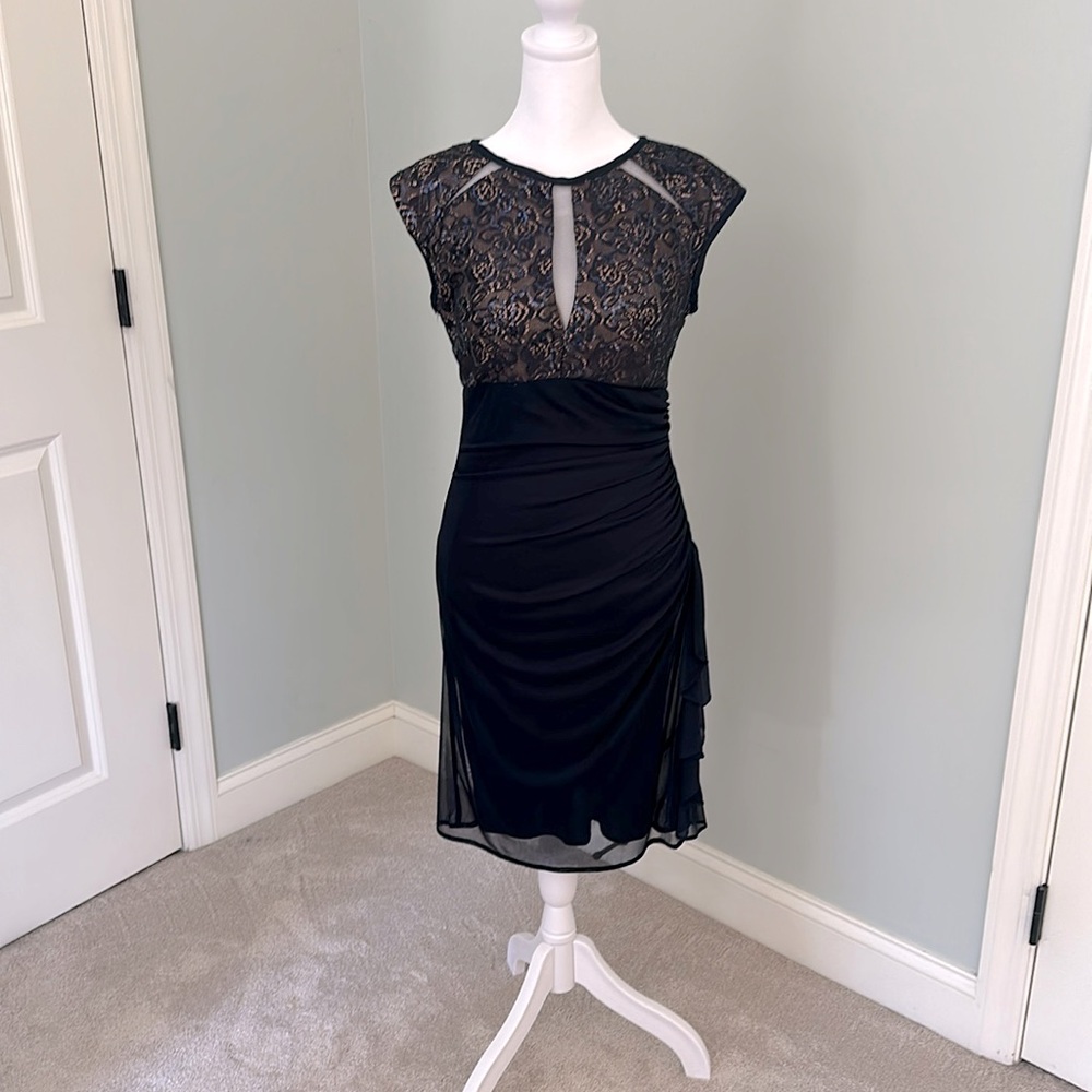Betsy & Adam Womens Navy? Cap Sleeve Above the Knee Empire Waist Dress